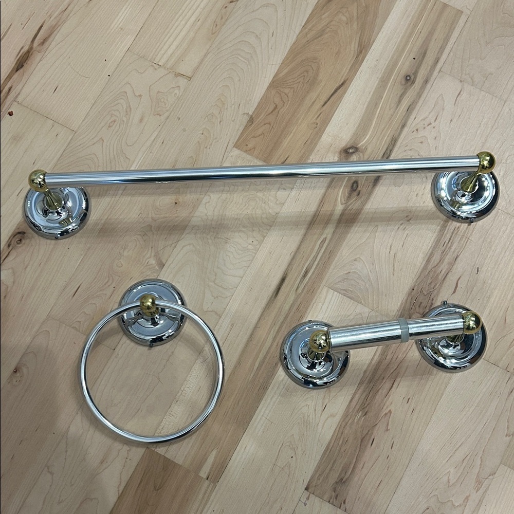 Silver and Gold Bathroom Accessory Set